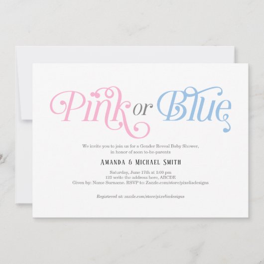 Rosa oder blau, Junge oder Mädchen, modern, Geschl Einladung (Vorderseite)