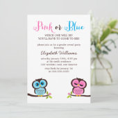Rosa oder Blau? Owls Gender Reveal Party Einladung (Stehend Vorderseite)