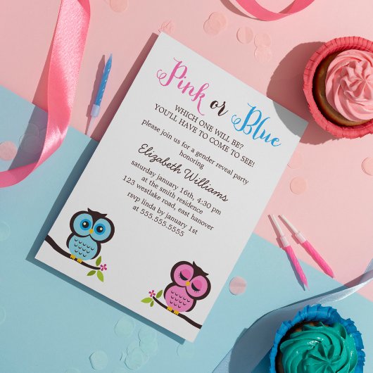 Rosa oder Blau? Owls Gender Reveal Party Einladung