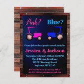 "Rosa oder Blau" Traktoren im Bauernstil Einladung (Vorne/Hinten)