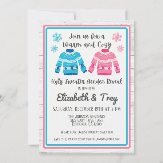 Rosa oder Blau Ugly Sweater Weihnachtsgeschlecht o Einladung (Vorderseite)