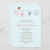 Rosa oder Blau? Wäscheleine-Babyparty Einladung (Vorne/Hinten)