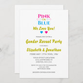 Rosa oder blau, wir Liebe dich! Geschlechtsankündi Einladung (Vorne/Hinten)
