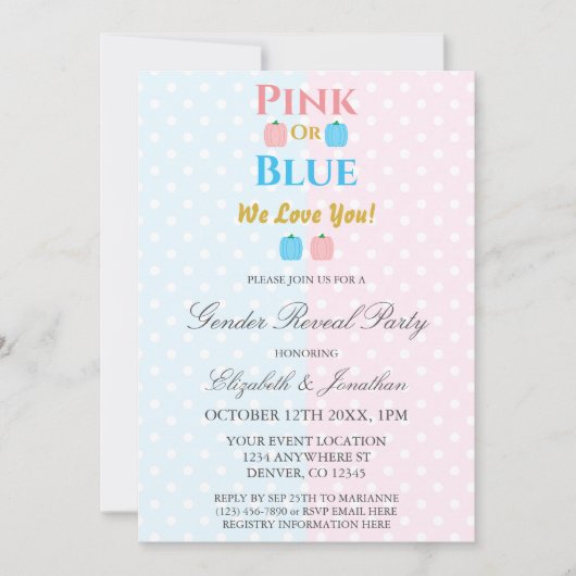 Rosa oder blau, wir Liebe dich! Geschlechtsankündi Einladung (Vorderseite)