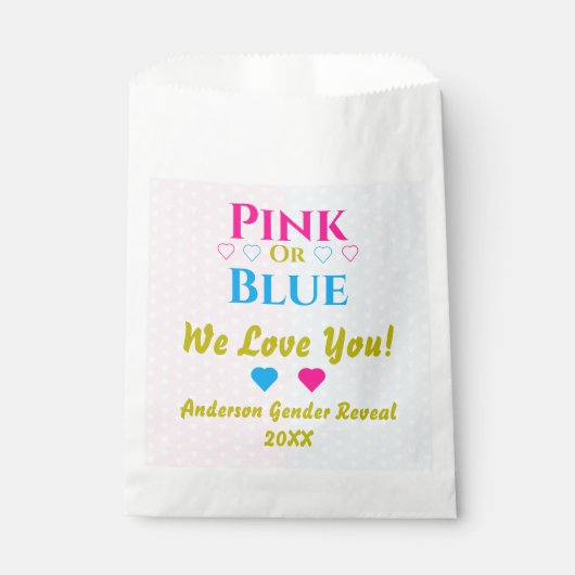 Rosa oder blau, wir Liebe dich! Geschlechtsankündi Geschenktütchen (Vorderseite)