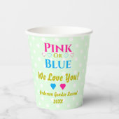 Rosa oder blau, wir Liebe dich! Geschlechtsankündi Pappbecher (Vorderseite)