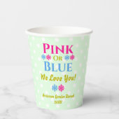 Rosa oder blau, wir Liebe dich! Geschlechtsankündi Pappbecher (Vorderseite)