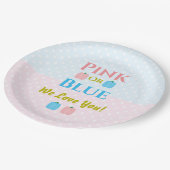 Rosa oder blau, wir Liebe dich! Geschlechtsankündi Pappteller (Schrägansicht)