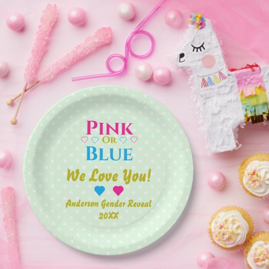 Rosa oder blau, wir Liebe dich! Geschlechtsankündi Pappteller (Party)