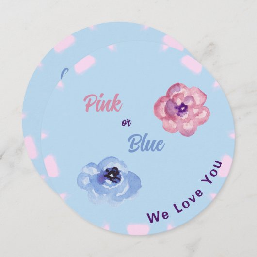 Rosa oder Blau Wir Liebe Sie Aquarellfarben Blume Einladung (Vorne/Hinten)