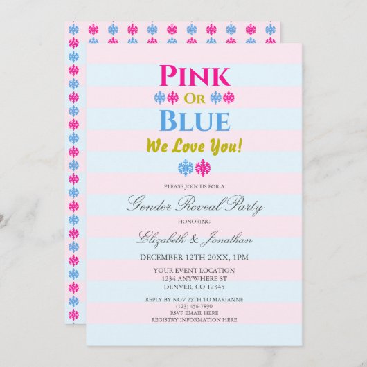 Rosa oder blau Wir Liebe Sie Schneeflocken Geschle Einladung (Vorne/Hinten)