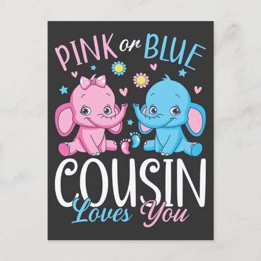 Rosa oder blaue Cousin Lieben Sie Elephant Baby Postkarte (Vorderseite)