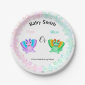 Rosa oder blaue Dinosaurier Babydusche Geschlechts Pappteller (Vorderseite)