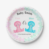 Rosa oder blaue Dinosaurier Babydusche Geschlechts Pappteller (Vorderseite)