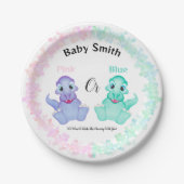 Rosa oder blaue Dinosaurier Babydusche Geschlechts Pappteller (Vorderseite)