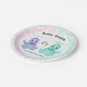 Rosa oder blaue Dinosaurier Babydusche Geschlechts Pappteller (Schrägansicht)