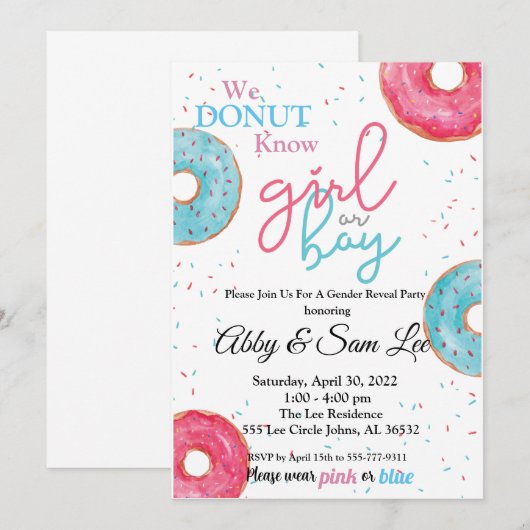 Rosa oder blaue Donut-Geschlechtsverkehr - Einladu Einladung (Vorne/Hinten)