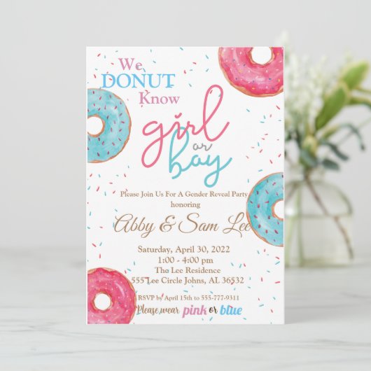 Rosa oder blaue Donut-Geschlechtsverkehr - Einladu Einladung (Stehend Vorderseite)