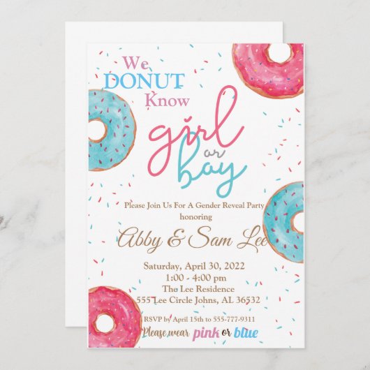 Rosa oder blaue Donut-Geschlechtsverkehr - Einladu Einladung (Vorne/Hinten)