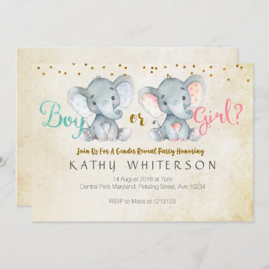 Rosa oder blaue Elefanten offenbaren Einladung (Vorne/Hinten)