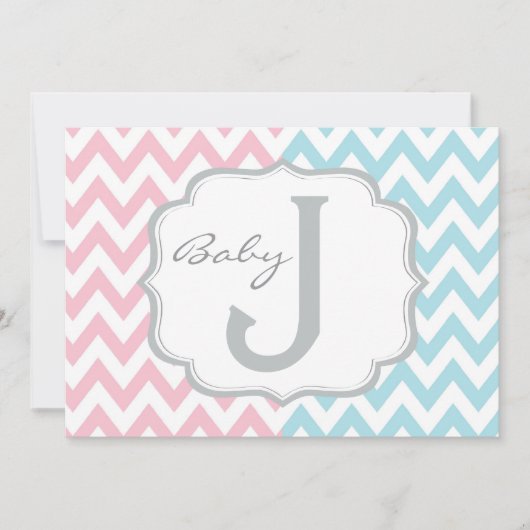 Rosa oder blaue Elefanten u. Zickzack Geschlecht Einladung (Vorderseite)