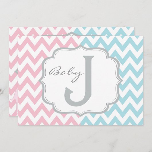 Rosa oder blaue Elefanten u. Zickzack Geschlecht Einladung (Vorne/Hinten)