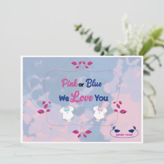 Rosa oder blaue Gefärbte Krawatte Einladung (Stehend Vorderseite)