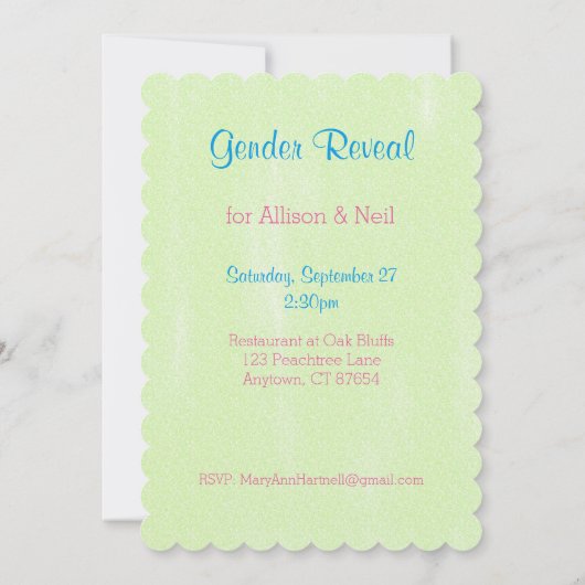 Rosa oder blaue Geschlechtsoffenbarung Einladung (Rückseite)