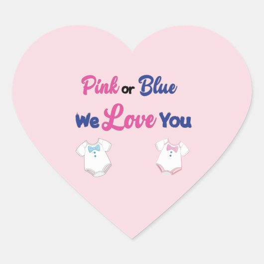 Rosa oder blaue Geschlechtsoffenbarung Herz-Aufkleber (Vorderseite)