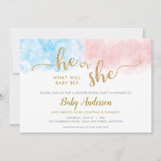 Rosa oder blaue Gold Glitzer - Aufdeckung einer Ei (Vorderseite)