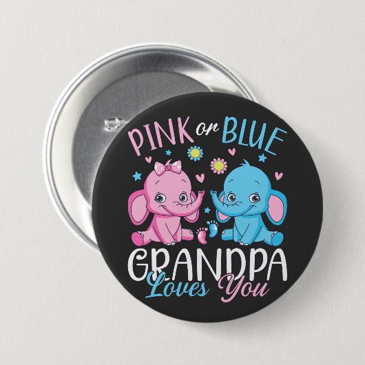 Rosa oder blaue Grandpa-Lieben Sie Elephant Baby R Button (Vorne & Hinten)