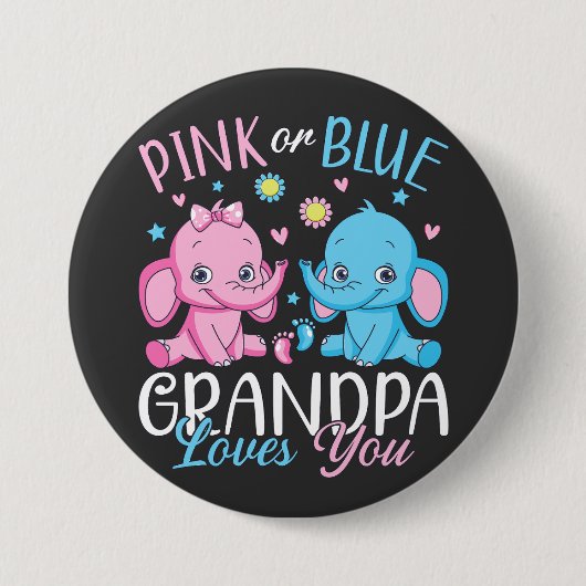 Rosa oder blaue Grandpa-Lieben Sie Elephant Baby R Button (Vorderseite)