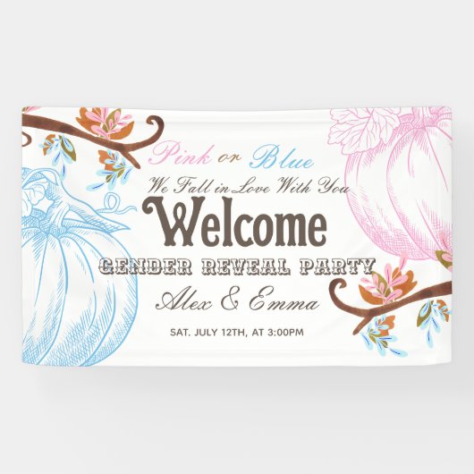 Rosa oder blaue Kürbisgeschlecht - Willkommen Banner (Horizontal)