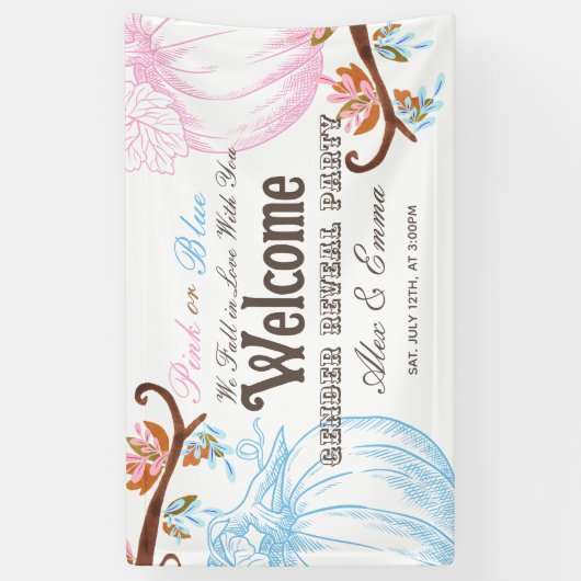 Rosa oder blaue Kürbisgeschlecht - Willkommen Banner (Vertikal)