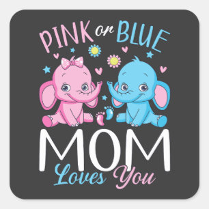 Rosa oder blaue Mama Lieben Sie Elephant Baby Quadratischer Aufkleber