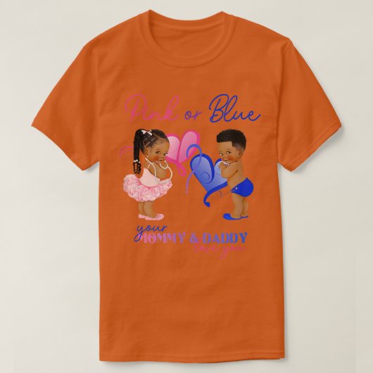 Rosa oder blaue Mommy & Daddy Liebe Sie Geschlecht T-Shirt (Design vorne)