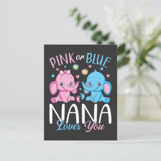 Rosa oder blaue Nana Lieben Sie Elephant Baby Postkarte (Stehend Vorderseite)