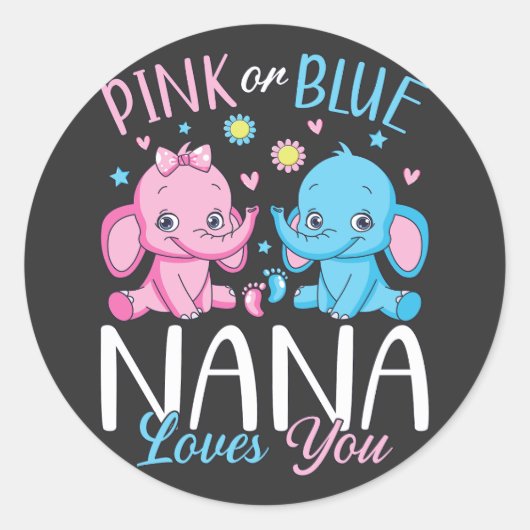 Rosa oder blaue Nana Lieben Sie Elephant Baby Runder Aufkleber (Vorderseite)