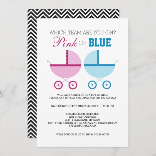 Rosa oder blaue Party Einladung (Vorne/Hinten)