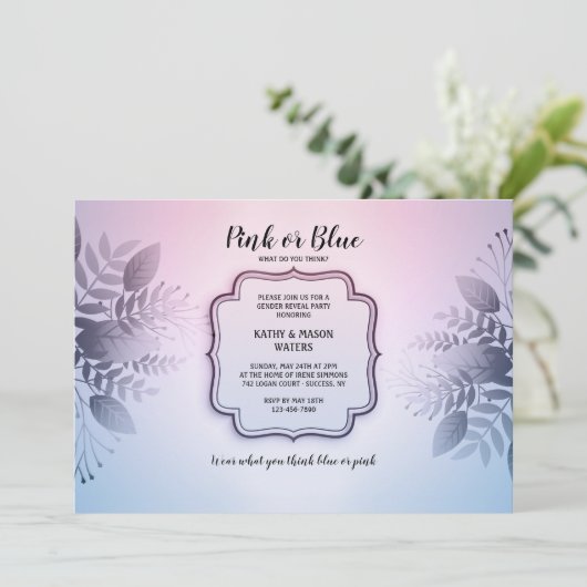 Rosa oder blaue Party Einladung (Stehend Vorderseite)