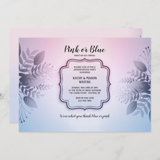 Rosa oder blaue Party Einladung (Vorne/Hinten)