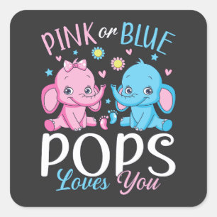 Rosa oder blaue Pop Lieben Sie Elephant Baby Quadratischer Aufkleber