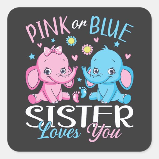 Rosa oder blaue Schwänze Lieben Elephant Baby Quadratischer Aufkleber (Vorderseite)