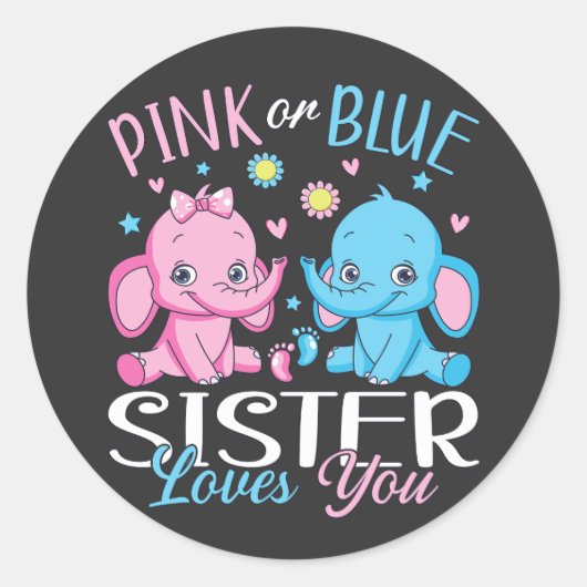 Rosa oder blaue Schwänze Lieben Elephant Baby Runder Aufkleber (Vorderseite)