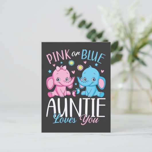 Rosa oder blaue Tantchen Lieben Sie Elephant Baby Postkarte (Stehend Vorderseite)