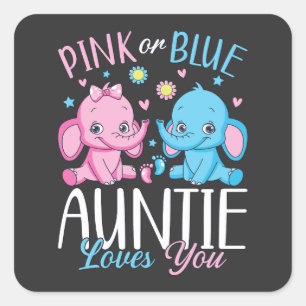 Rosa oder blaue Tantchen Lieben Sie Elephant Baby Quadratischer Aufkleber