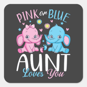 Rosa oder blaue Tante Lieben Sie Elephant Baby Quadratischer Aufkleber