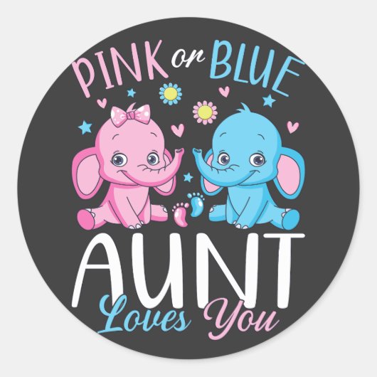Rosa oder blaue Tante Lieben Sie Elephant Baby Runder Aufkleber (Vorderseite)