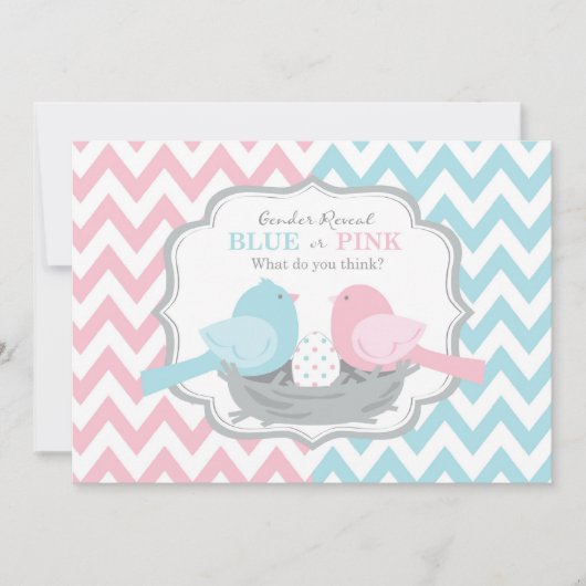 Rosa oder blaue Vögel und Zickzack Geschlecht Einladung (Vorderseite)