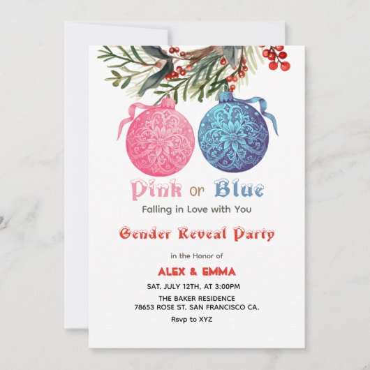 Rosa oder blaue Winter-Party Einladung (Vorderseite)